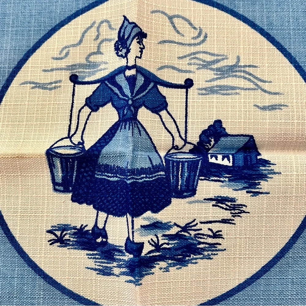 2 PCs‎ Square Napkins Tablecloth Cotton Dutch Blue Delft Holland 10.5” Vtg NWT